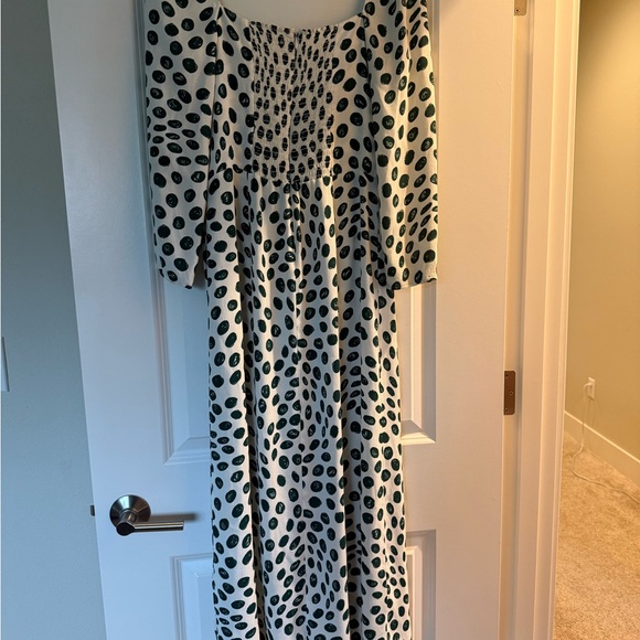 Reformation Green Polka Dot Square-Neck Midi Dress - Picture 3 of 6